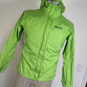 Marmot Women's Rain PreCip Hooded  Jacket Lime Green Full Zip S Gorpcore Light